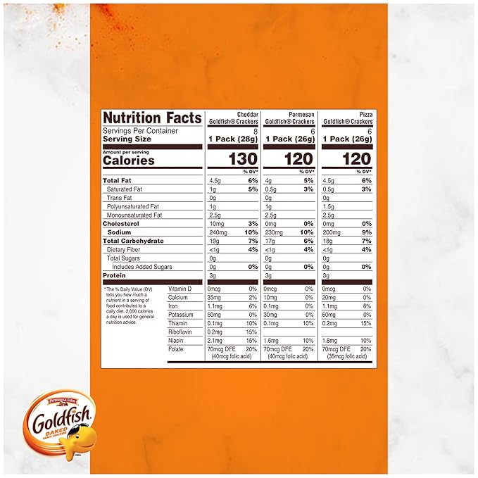 Goldfish Crackers Say Cheeeese Variety Pack with Cheddar, Pizza and Parmesan, Snack Packs, 20 Ct (18.8 Ounces)