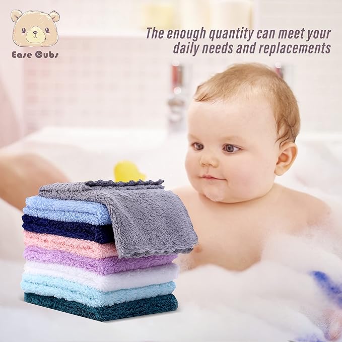 24 Pack Baby Washcloths - Ultra Soft Absorbent Wash Cloths for Baby and Newborn, Gentle on Sensitive Skin for Face and Body, 8" by 8" Multicolor