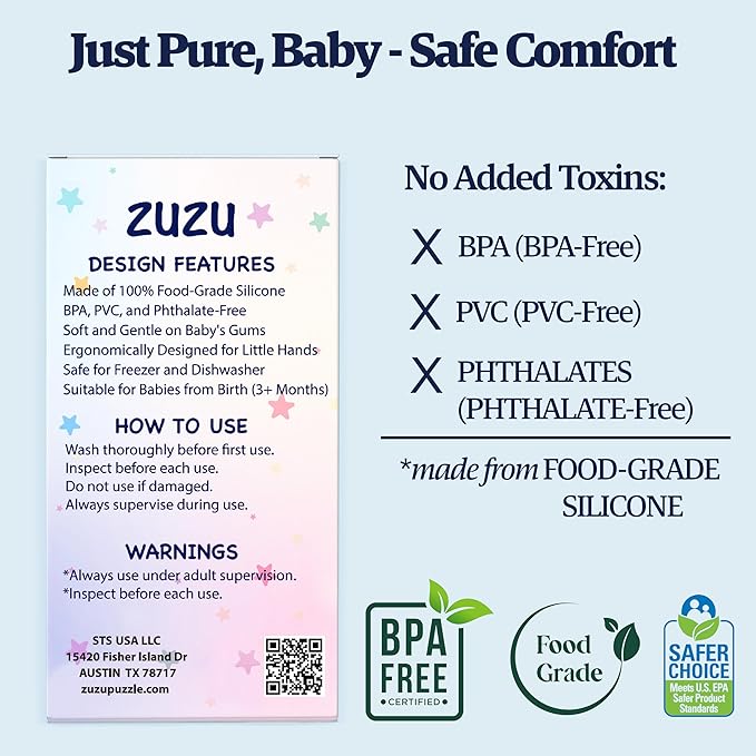 Zuzu 6 Pack Teething Tubes for Babies 3-24 Months with 2 Cleaning Brushes - Hollow Teether Chew Straw Sensory Toys, BPA Free Food Grade Silicone, CPC Certified Baby Teething Sticks for Infants