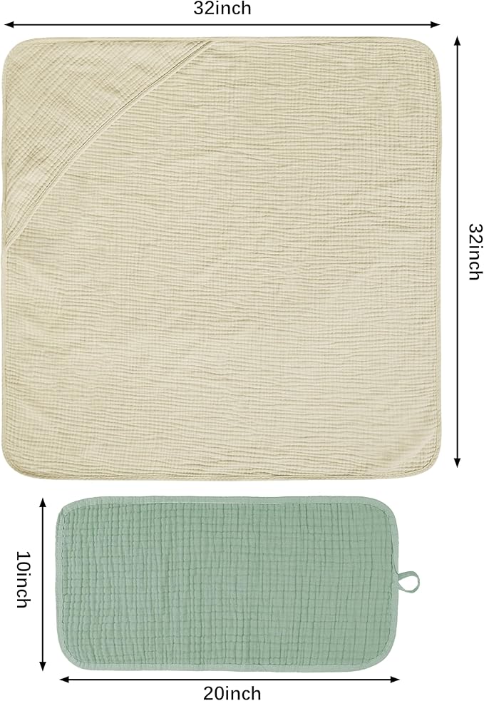 6Pcs Baby Muslin Hooded Bath Towels and Washcloths,32"x 32" Muslin Cotton Hooded Baby Towels for Newborn Shower