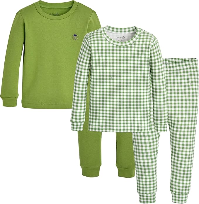 moimoln Baby Toddler Pajama Set Snug-Fit Cotton Modal Sleepwear, Leopard, Check & Solid Mix (6M-8Y, 1/2 Pack)