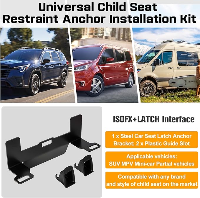 ISOFIX Universal Car Seat Mount Bracket, Child Safety Car Seat Latch Anchor Kit, Steel Seat Latch Interface Bracket, ISOFIX Belt Connector for Commercial Vehicles, and Caravans, 12.6*5.43*4.29"