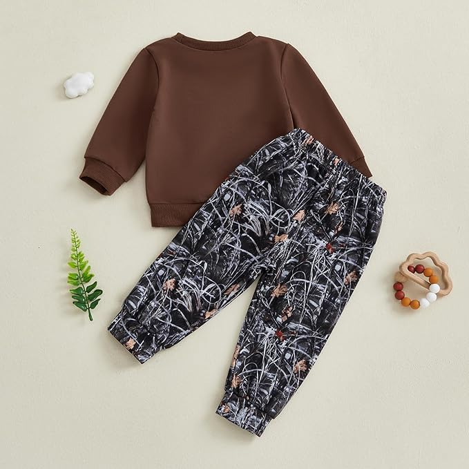 Toddler Boy Fall Winter Clothes Baby Camo Hunting Outfits Retro Pullover Sweatshirts + Camouflage Pants Set