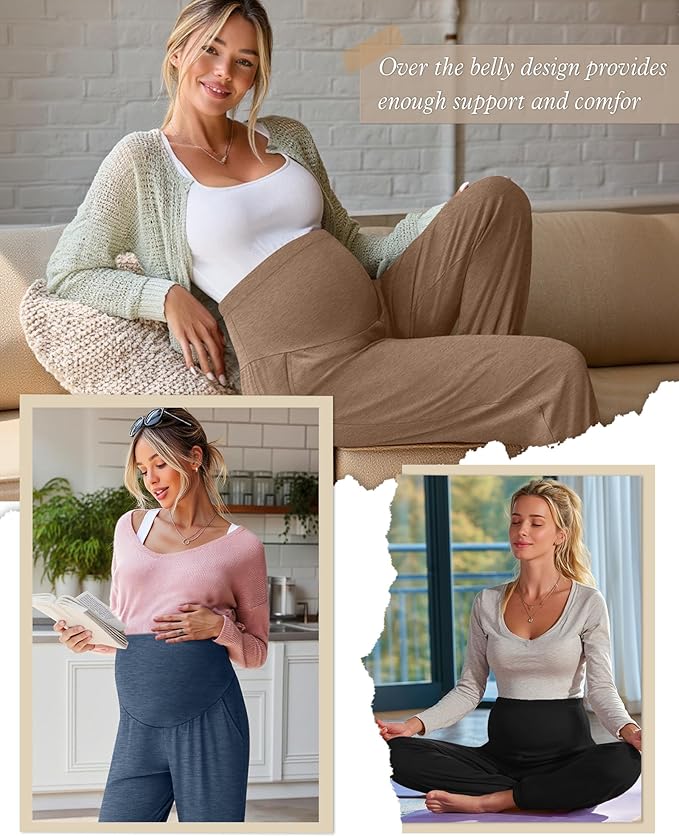 3 Pack Women's Maternity Pants Maternity Jogger Sweatpants Over The Belly Stretchy Pregnancy Pants with Pockets