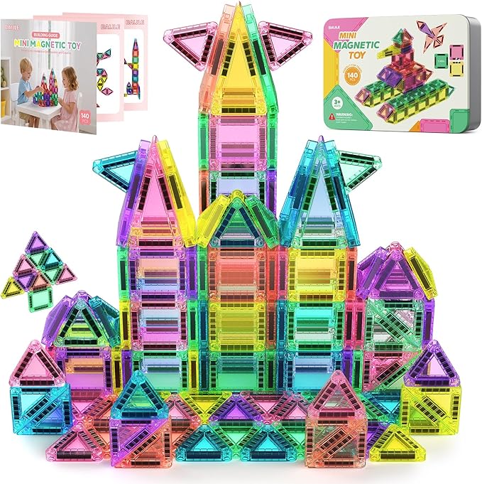 140PCS Mini Magnetic Tiles, Portable Magnetic Toys Travel Set with Iron Case for Kids Ages 4-8,Creativity Boosting Building Toys Set,Toddler Puzzle Birthday Gift Toys for Boys and Girls Ages 3+