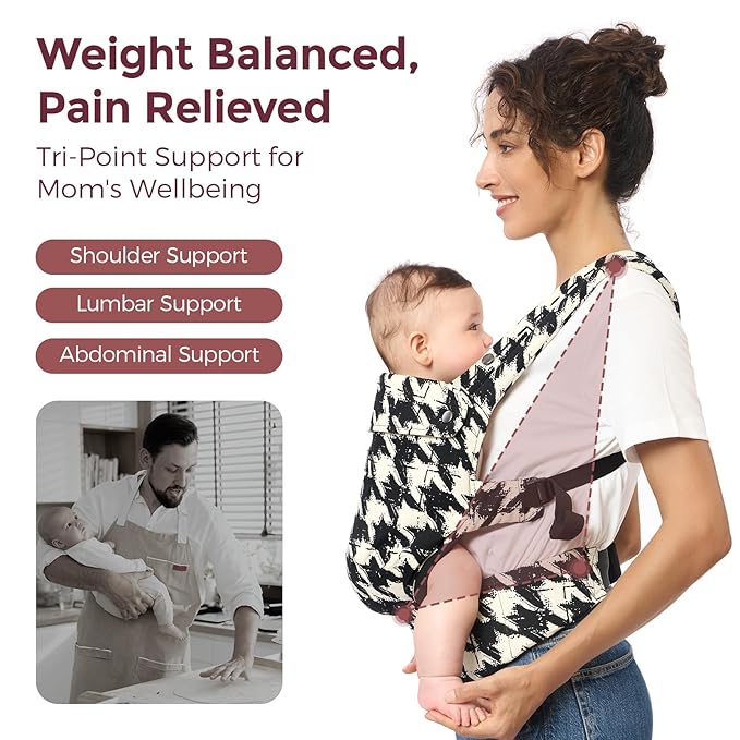 Momcozy Baby Carrier - Ergonomic, Cozy and Lightweight Carrier for 7-45lbs, Effortless to Put On, Ideal for Hands-Free Parenting, Enhanced Lumbar Support, Houndstooth