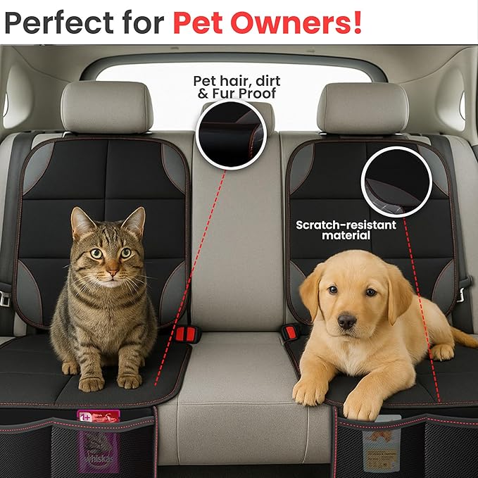 Car Seat Protector for Child Car Seat, 2 Pack Waterproof 600D Carseat Cover for Baby/Pets with Non-Slip Backing, Thick Padding, Mesh Pockets - Leather Seat Protector for Cars, SUV, Truck (Black)