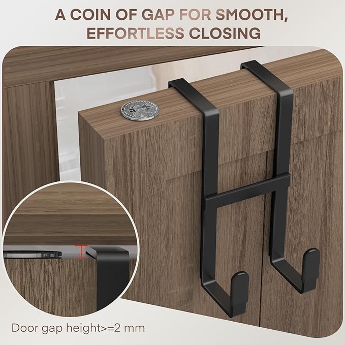 FYY 2 Packs Over The Door Hooks, Dual-Sided Door Hanger Hook, Heavy Duty No Drill Wall Hooks for Hanging Coats, Towels, Bags, Kitchen Closet Fits Most Doors Up to 1-7/8" Thickness (Black)