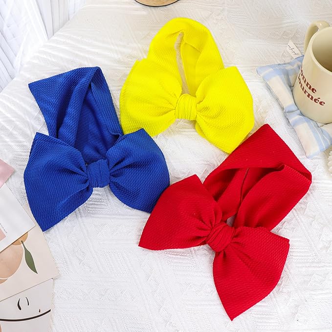 YanJie 3PCS 7'' Baby Girl Headbands Big Bows Soft Infant Toddler Headbands Baby Hair Bows Elastics Hairbands Newborn Kids Red Yellow Blue