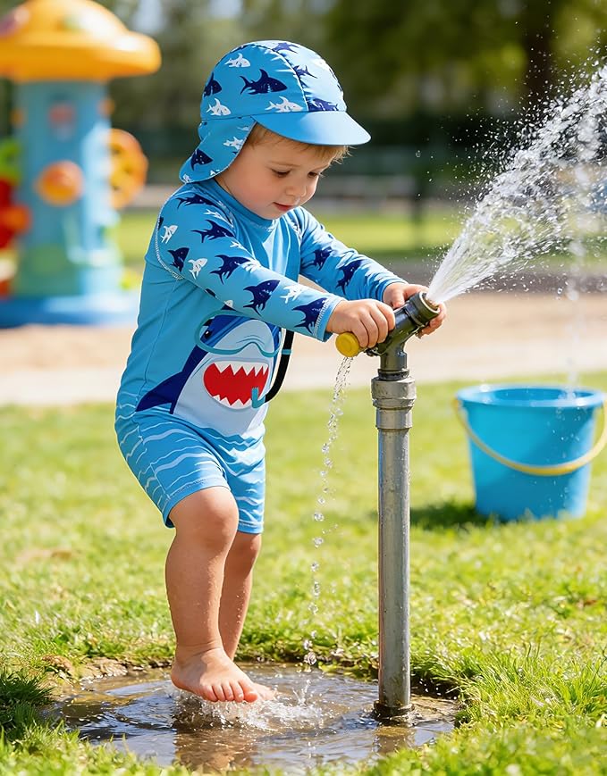 ADUKIDE Baby Boys Swimsuit Summer Beach Rash Guard Swimwear One Piece Sunsuit with Sun Hat 3-24 Months