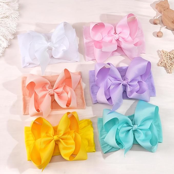 CÉLLOT 20 Colors Baby Bow Wide Turban Headbands Girls Big 6 inches Hair Bows Head Wraps Newborn Infants Toddlers Hairbands