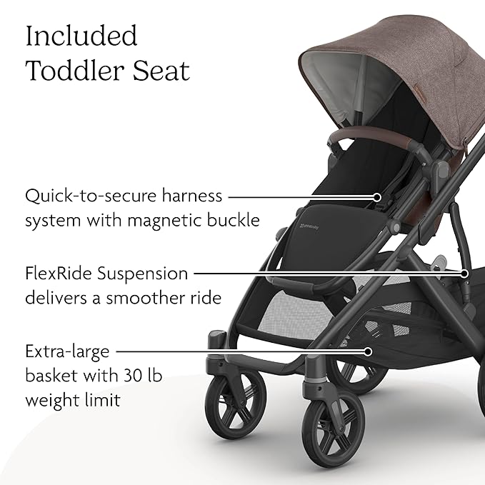 UPPAbaby Vista V3 Convertible Single-to-Double Stroller for Baby & Toddler, 30+ Configurations, Travel System Compatible, All-Wheel Suspension, XL Basket – Owen (Mocha Mélange/Carbon Frame)