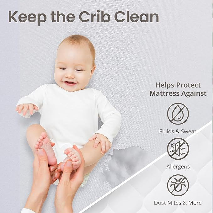 SafeRest Waterproof Mattress Protector Crib Size – Absorbent Breathable Soft Fitted Bed Cover with Stretchable Pockets – Machine Washable Crib Mattress Cover