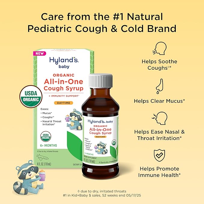 Hyland's Baby Organic All in One Daytime Cough Syrup + Immune Support with Elderberry, Vitamin C & Zinc, 4 Fl Oz
