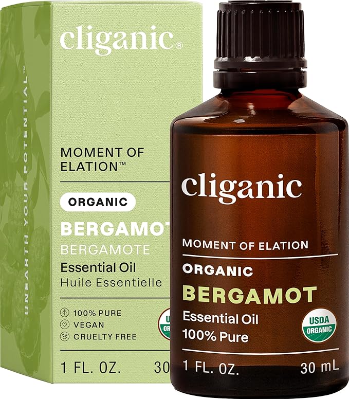 Cliganic Organic Bergamot Essential Oil, 100% Pure Natural for Aromatherapy | Non-GMO Verified (Packaging May Vary)