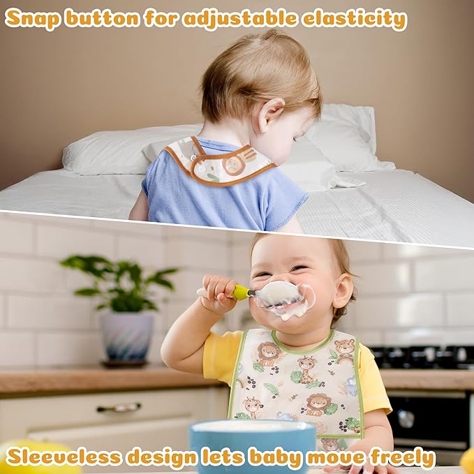 R HORSE 5Pcs Baby Bibs Set Toddler Bibs with Crumb Catcher Pocket & Snap Button Waterproof Baby Feeding Bibs for 6-24 Months