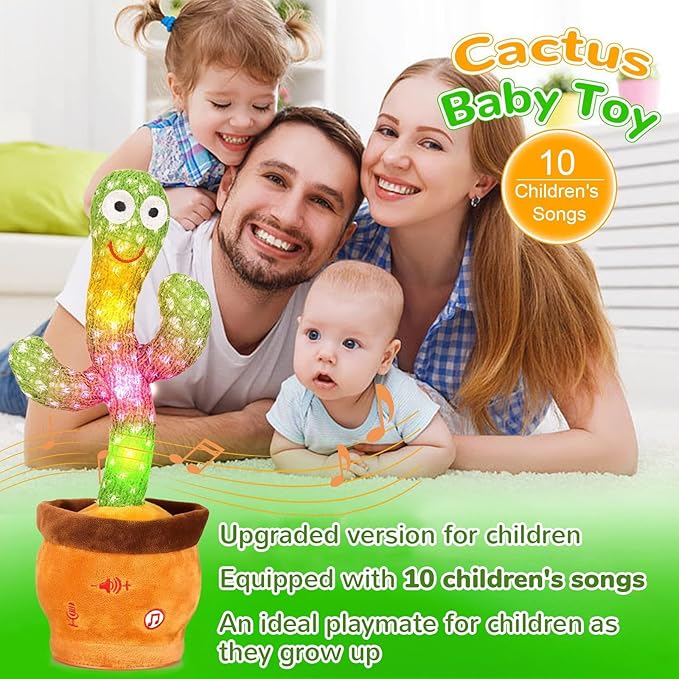 Volume Adjustable Dancing Talking Cactus, Singing Repeating Recording Mimicking Cactus Baby Toys, Interactive Learning Tummy Time Toy for Toddler Boys Girls, Stocking Stuffers for Kids, for Grandkids
