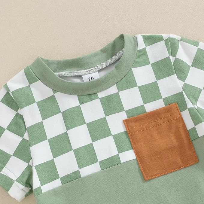 fhutpw Baby Toddler Boy Clothes Summer Outfits 6 12 18 24 Months Patchwork Short Sleeve T Shirt & Shorts Sets with Pockets
