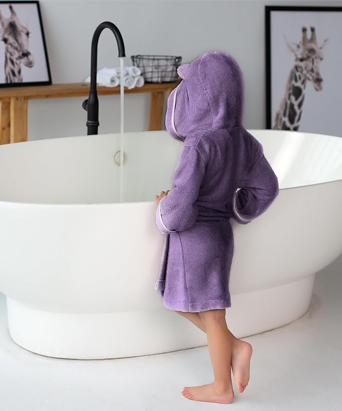 Premium Soft Toddler Bathrobe - Rayon from Bamboo Toddler Robe with Hood - Kids Boys & Girls Robe