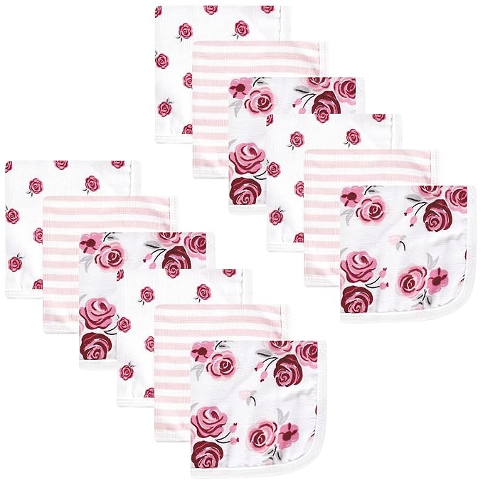 Hudson Baby Unisex Baby Cotton Muslin Washcloths, Rose, One Size