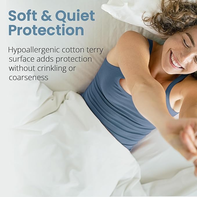 SafeRest Waterproof Twin Size Mattress Protector - Fitted with Stretchable Pockets - Machine Washable Cotton Blend Mattress Cover for Bed