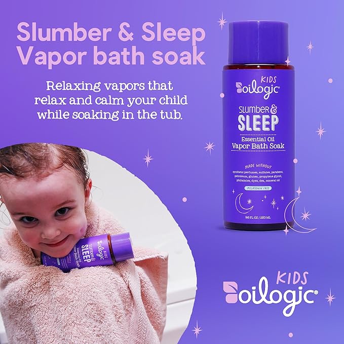 Oilogic Slumber & Sleep Essential Oil Vapor Bath Soak for Babies & Toddlers - Gentle Baby Bath Essentials to Cleanse, Soothe & Calm - Pediatrician-Tested, Safe for Baby Skincare, 9.6 Fl Oz