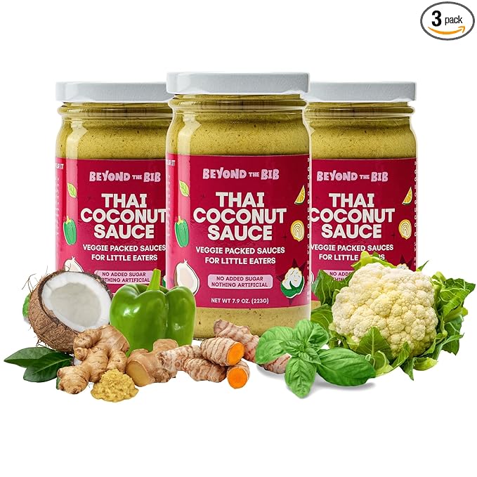 Beyond the Bib All Natural Toddler Sauces for Picky Eaters - Hidden Vegetables, No Added Sugar, Quick & Healthy Mealtime Solution - For 24+ Months (Thai Coconut Sauce - 3 Pack)
