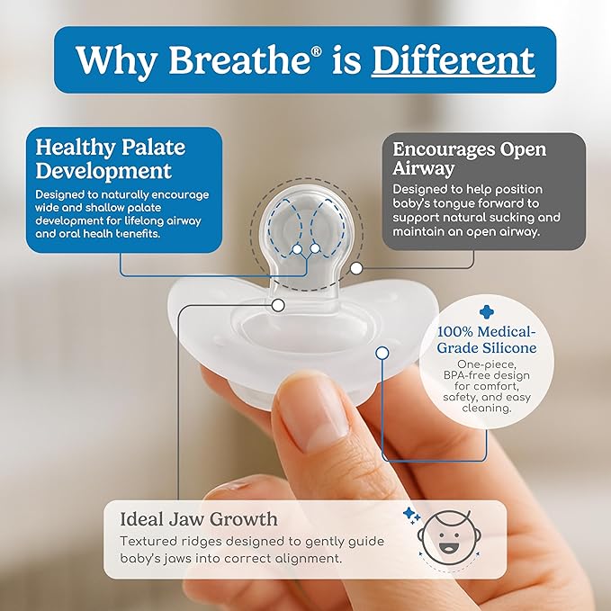 Breathe Baby Pacifier – Patented Design for Natural Oral & Facial Development - BPA-Free, Latex-Free, Pediatrician Developed - Dishwasher Safe 2 Pack (Stage 2: 4-6 Months)