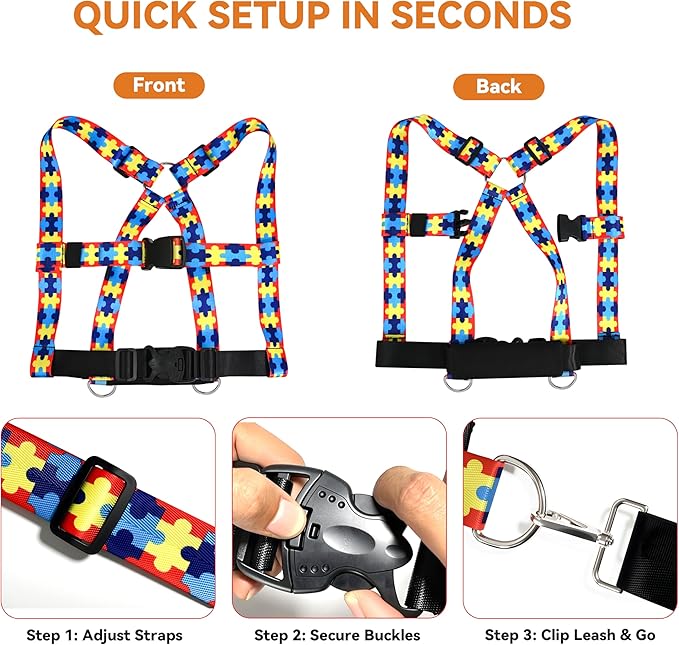 Walking Safety Harness for Older Kids 3–12 Years, Adjustable Leash Vest for Special Needs, Autism, ADHD, with Strong Grab Handle for Public and Outdoor Safety