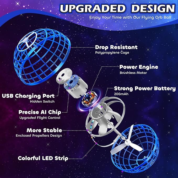 Tikduck Flying Orb Ball 2026 Toys Soaring Hover Boomerang Spinner Hand Controlled Mini Drone Cosmic Globe Spinning Kids Adults Outdoor Birthday Gift Cool Stuff for Boys Girls 6 7 8 9 10+ Year Old