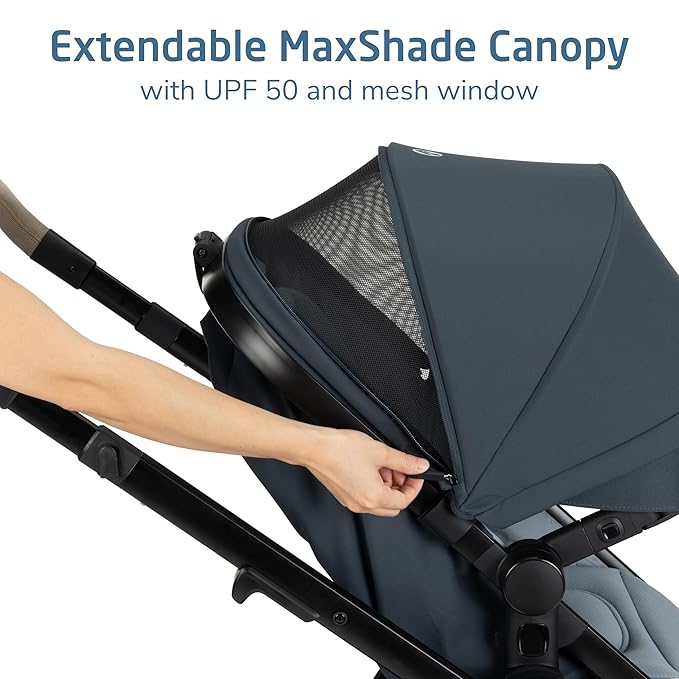 Maxi-COSI Zelia Pro 5-in-1 Travel System with Mico Pro Infant Car Seat, Baby Stroller Combo, Reversible Seat, Large Wheels, Adjustable Handle, Newborn to Toddler, Lightweight, Seascape