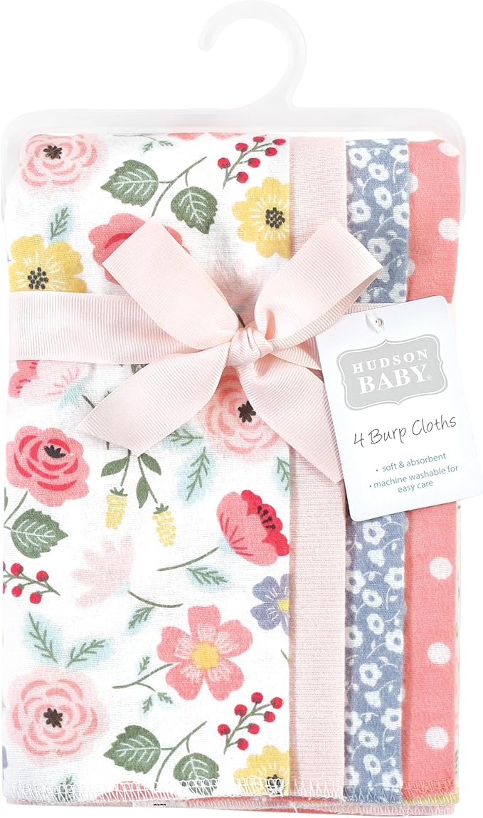 Hudson Baby Cotton Poly Flannel Burp Cloths Multipack, Modern Botanical 8-Pack, One Size
