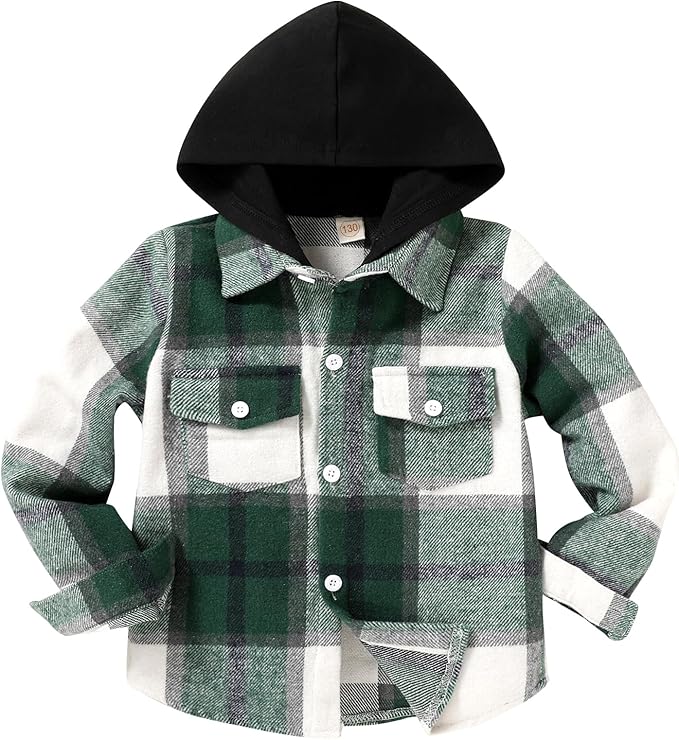 YOUNGER STAR Toddler Kids Boys Girls Flannel Hooded Plaid Shirt Button Baby Red Clothes