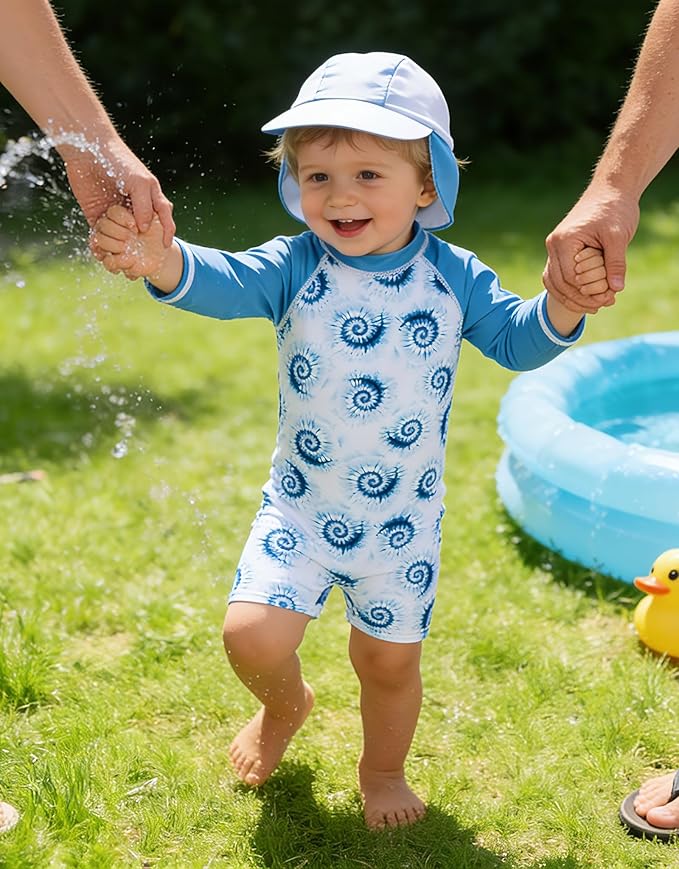 ADUKIDE Baby Boys Swimsuit Summer Beach Rash Guard Swimwear One Piece Sunsuit with Sun Hat 3-24 Months