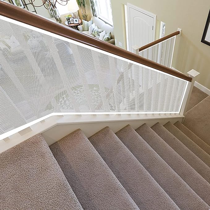Stairway Net - Baby Safety Rail – Balcony Railing Guard -10ft L x 2.6ft H Banister Proofing Stair for Child, Small pet,Toy- Indoor & Outdoor(White)