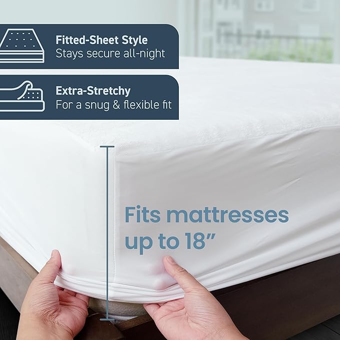 SafeRest Waterproof California King Size Mattress Protector - Fitted with Stretchable Pockets - Machine Washable Cotton Blend Mattress Cover for Bed