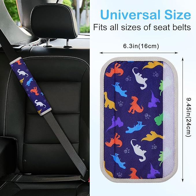 Seat Belt Cover Pad for Baby, Soft Seatbelt Cushion Covers for Kids 2Pcs Car Seat Strap Shoulder Pads for All Car Seats, Stroller, High Chair,Blue Dinosaur