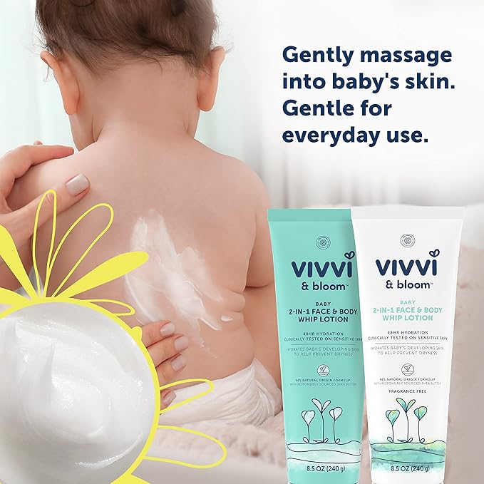 Vivvi & Bloom Gentle 2-in-1 Baby Lotion, Face and Body, for Delicate & Sensitive Baby Skin, Hypoallergenic Lotion Natural Scent, 8.5 oz (Pack of 1)