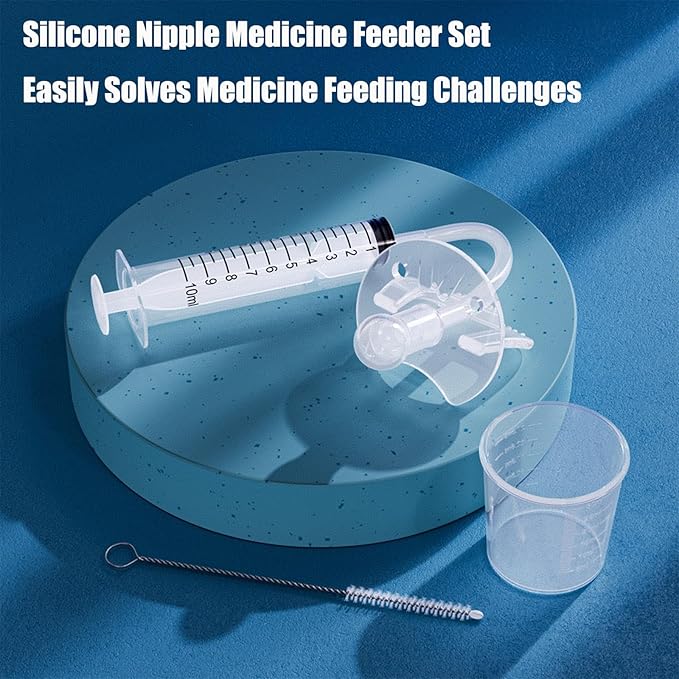 PandaEar Baby Medicine Dispenser Kit (4PCS) - Oral Syringe, Pacifier Medicine Feeder, Measuring Cup & Cleaning Brush | Silicone Baby Medicine Dropper for Newborns, Infants & Toddlers
