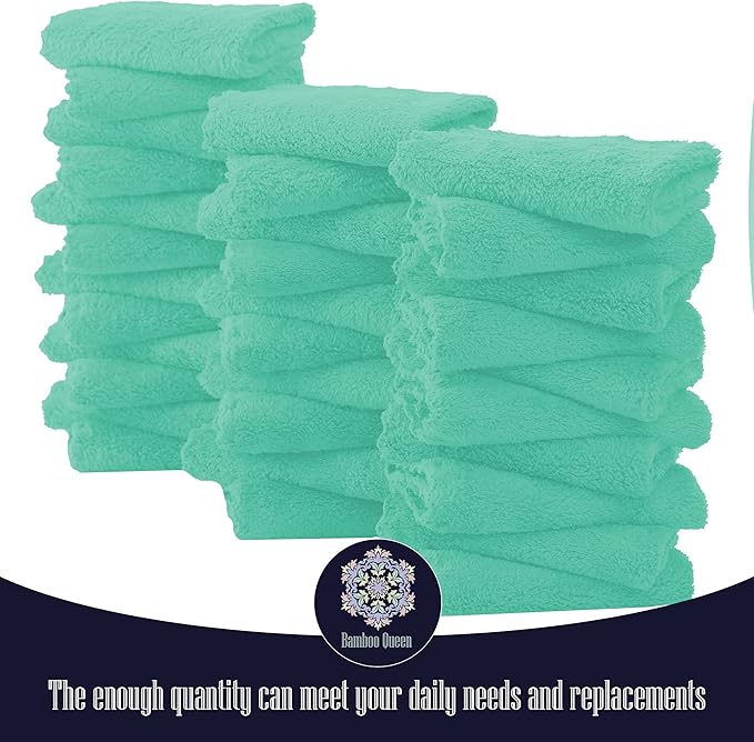 32 Pack Baby Washcloths - 10x10 Inch, Coral Fleece - Extra Absorbent and Soft Wash Clothes for Newborns, Infants and Toddlers - Suitable for Sensitive Skin and New Born - Baby Shower - Aqua Green