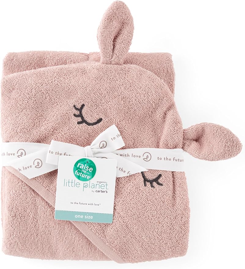 Little Planet by Carter's Baby Organic Cotton Bath Towel, Dusty Rose, OSZ
