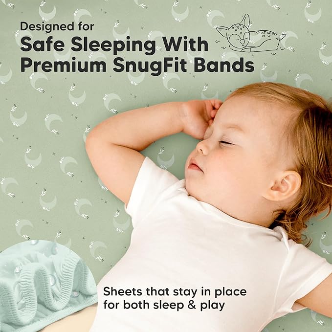 Pack and Play Sheets Fitted - 2-Pack Mini Crib Sheets for Pack N Play Mattress 38x26, Soft & Cozy, Neutral Toddler Playard Bedding, Snug Fitted Mini Baby Crib Mattress Cover Boy, Girl (Lunaris)