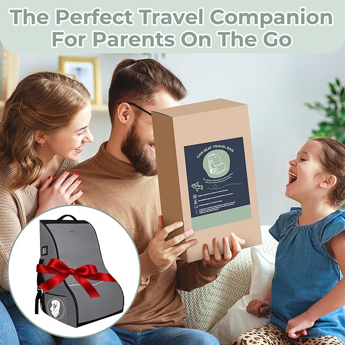 Car Seat Travel Bag for Airplane – Waterproof Heavy Duty Carseat Backpack for Gate Check or Airport Travel – Fits Infant, Convertible & Booster Seats, Dark Grey