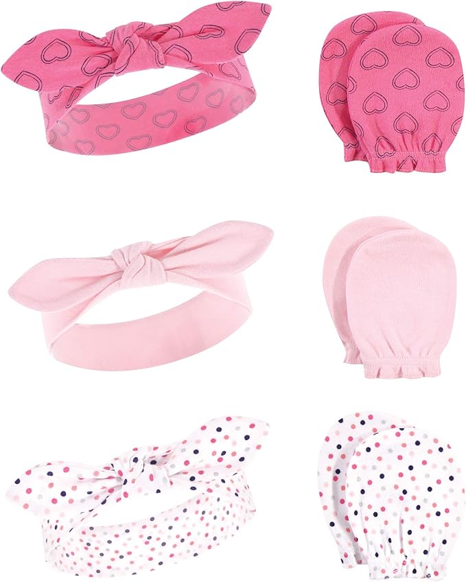 Hudson Baby baby-girls Cotton Headband and Scratch Mitten Set