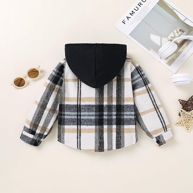 YOUNGER STAR Toddler Kids Boys Girls Flannel Hooded Plaid Shirt Button Baby Red Clothes