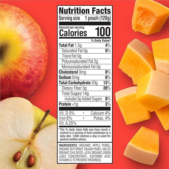 HAPPYTOT Organics Stage 4 Baby Food Pouches, Gluten Free, Vegan Snack, SuperFoods Fruit & Veggie Puree, Apples, Butternut Squash & Chia, 4.22 Ounce (Pack of 16)