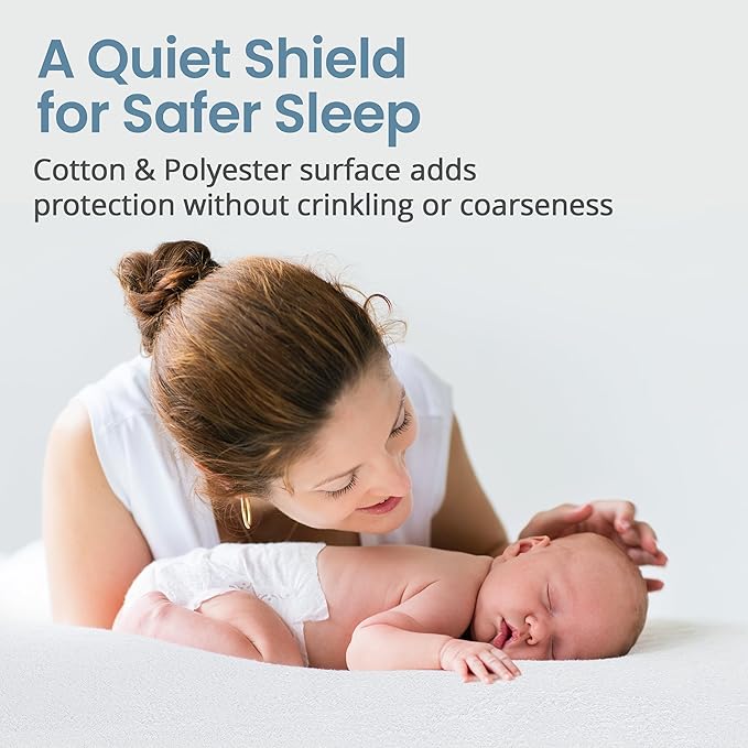 SafeRest Waterproof Crib Size Mattress Protector - Fitted with Stretchable Pockets - Machine Washable Cotton Blend Mattress Cover for Bed