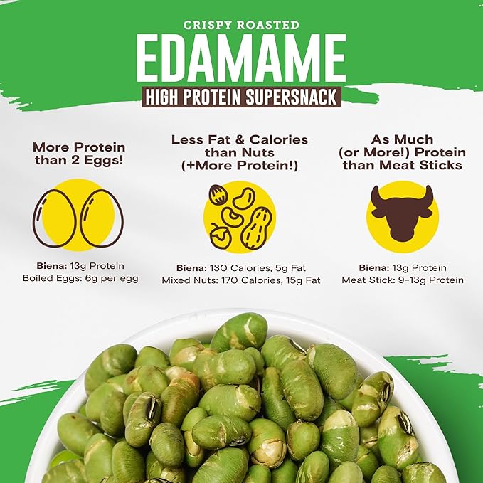 Biena Crispy Roasted Edamame Beans Snack – High Protein Low Carb Snack for Adults & Kids, 13g Protein per Serving - Made w/Avocado Oil – Vegan, Gluten-Free – 10-Pack, 1.05oz Bags, Himalayan Pink Salt