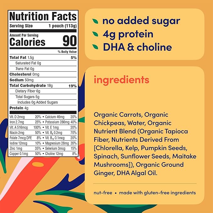 Cerebelly Organic Baby Food Pouches, Hearty Veggie Purees, 16 Nutrients, No Added Sugar, Non-GMO, Toddler Snacks, 4 Flavors, 4oz, 8 Pack