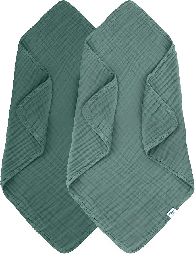 SWEET DOLPHIN Muslin Baby Bath Towels Blanket - 2 Pack 100% Cotton Towel for Babies, Infants, Toddlers - 40x40Inch - Highly Absorbent, Deep Emerald